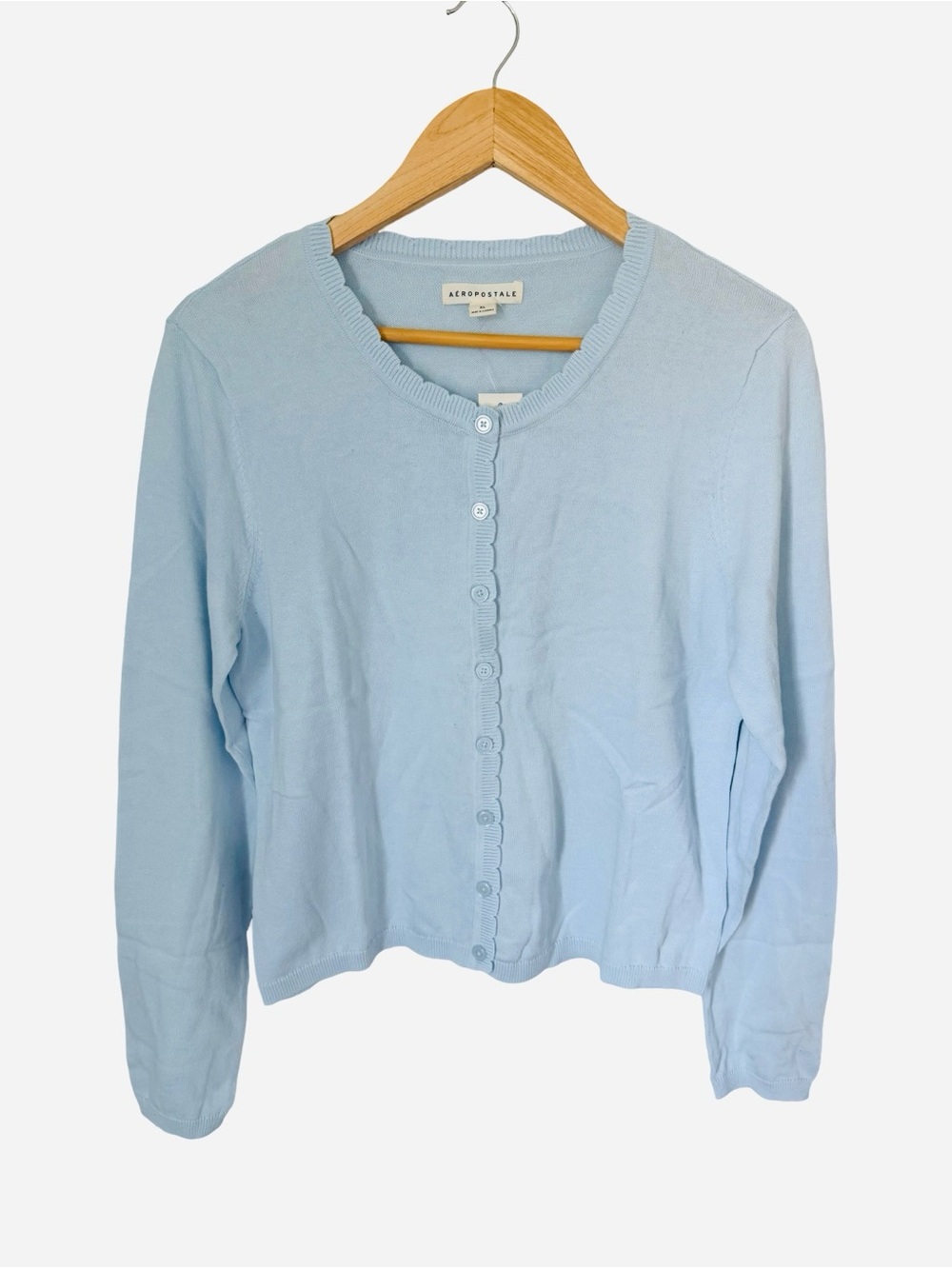 Aeropostale Light Blue Scalloped Button Front Crew Cardigan Sweater NWT Size XL - Picture 4 of 7